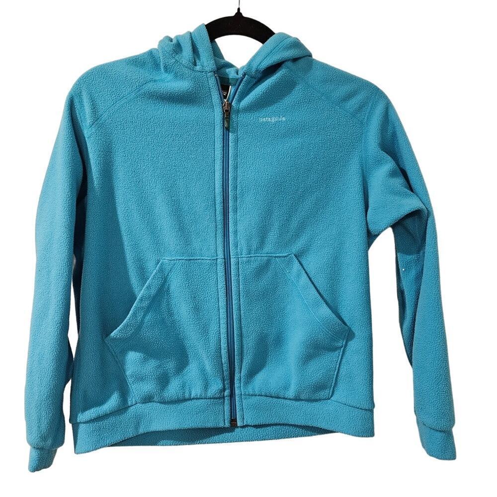 Patagonia Kids Micro D®-Luxe Cardigan Hooded Teal Youth Medium Size 8-10‎